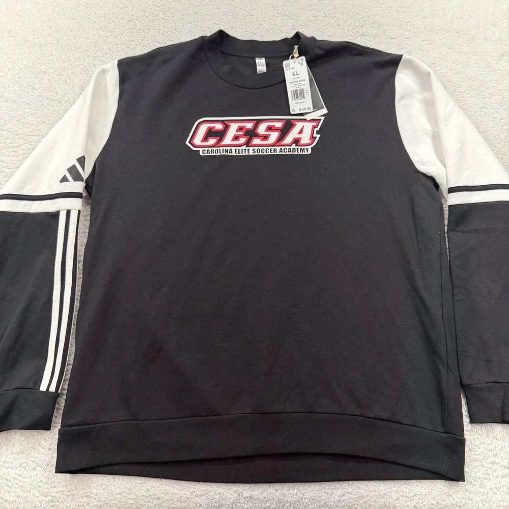 Adidas Mens SQ25‎ SW Crew Sweatshirt Black White CESA Soccer XL JE2780 NEW
